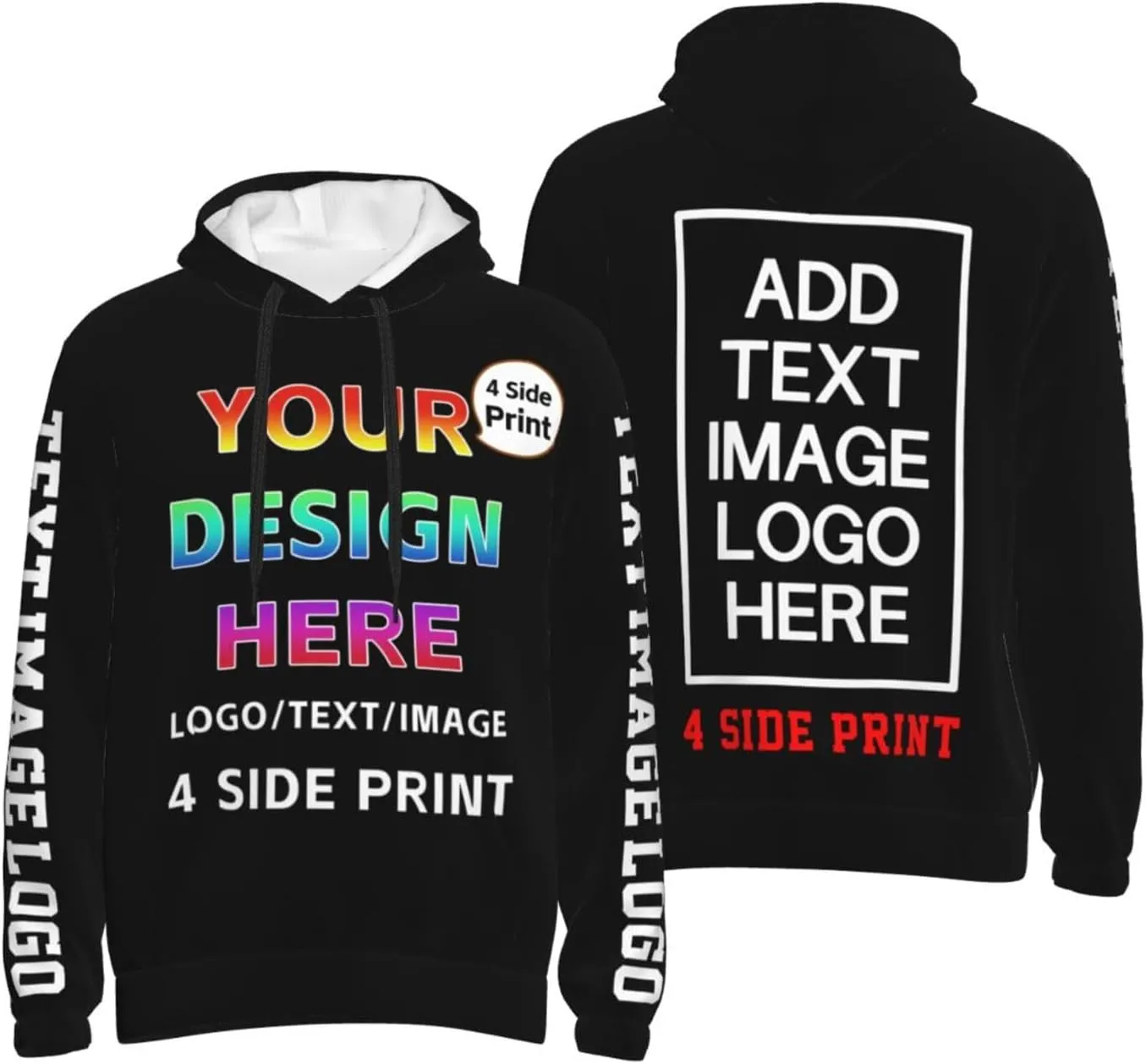 Custom Hoodie 4 Side Print Personalized Unisex Sweatshirts for Men Women On Front Back Sleeve Design Your Own Hoodies