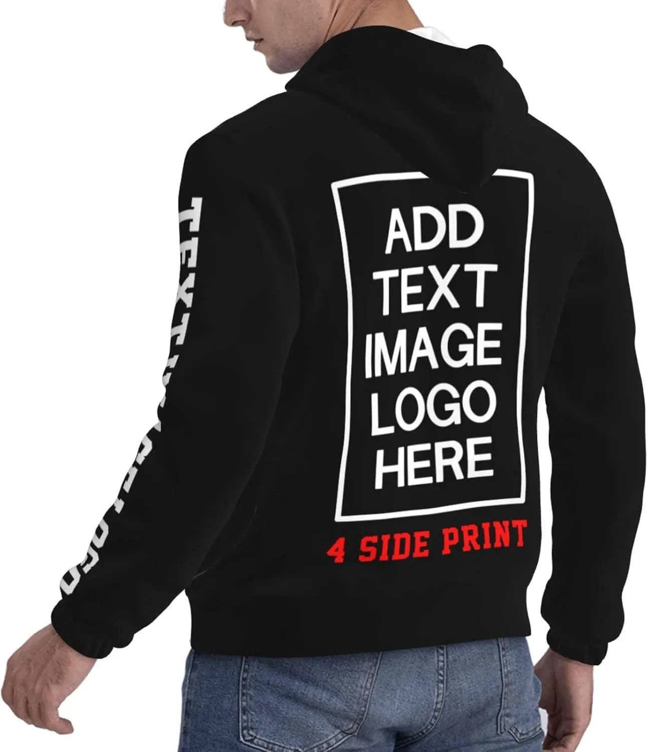 Custom Hoodie 4 Side Print Personalized Unisex Sweatshirts for Men Women On Front Back Sleeve Design Your Own Hoodies