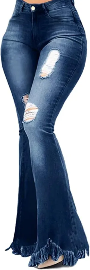 CZFSWT Bell Bottom Jeans for Women, High Waisted Flare Jeans for Women Raw Hem Skinny Denim Pants