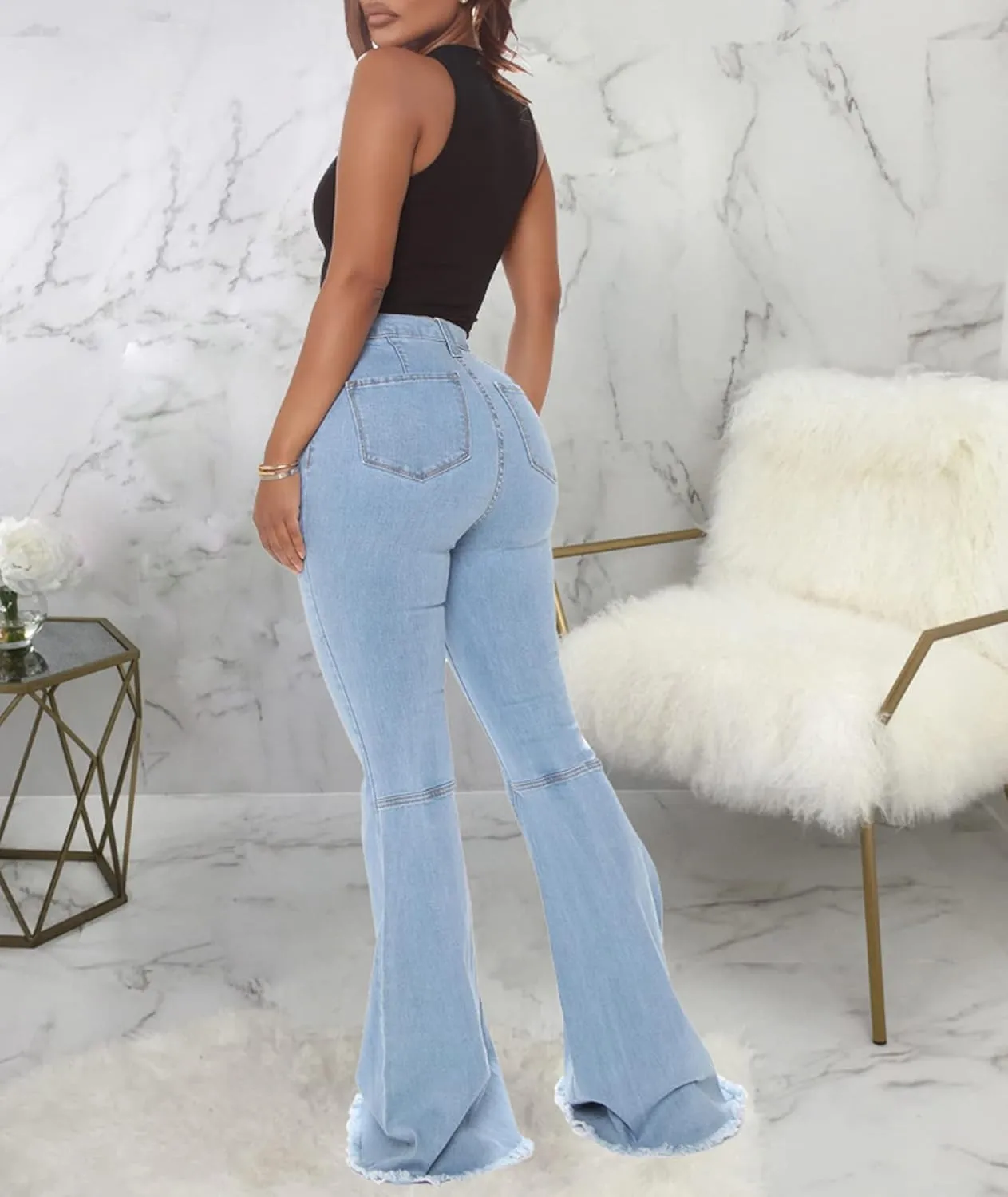CZFSWT Bell Bottom Jeans for Women, High Waisted Flare Jeans for Women Ripped Stretchy Bell Bottoms Pants