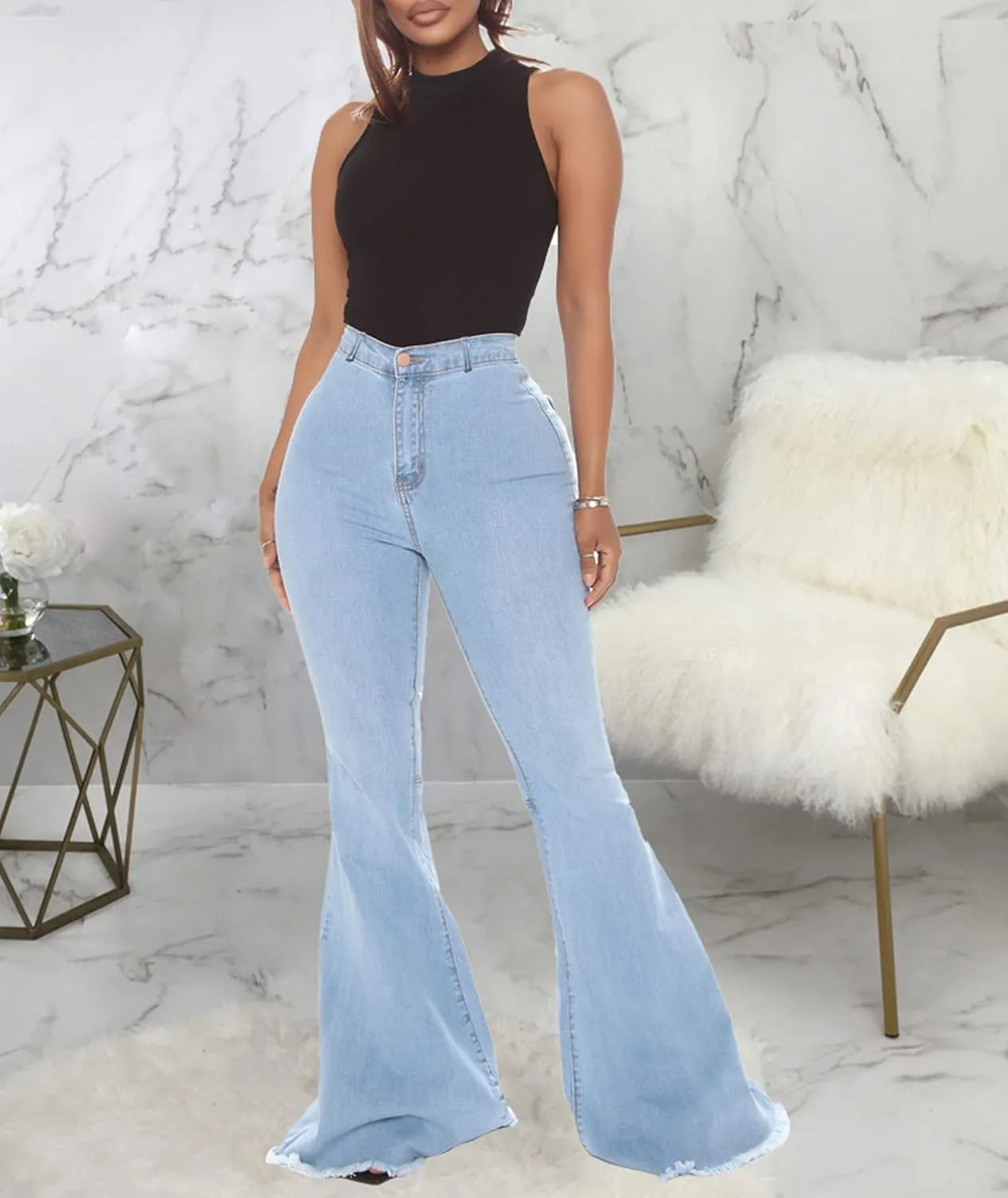 CZFSWT Bell Bottom Jeans for Women, High Waisted Flare Jeans for Women Ripped Stretchy Bell Bottoms Pants