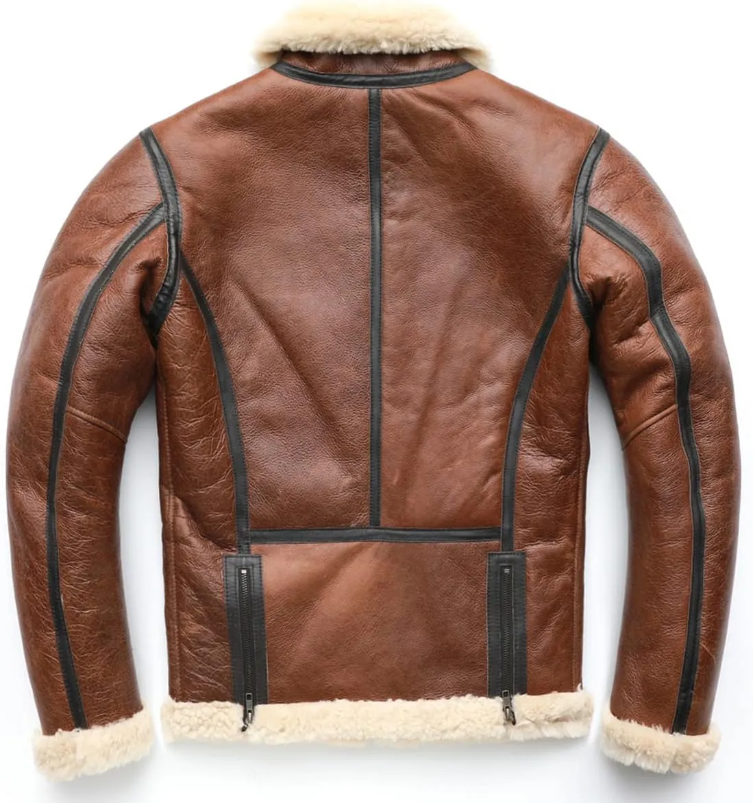 DAPPER TOGS BROWN GENUINE SHEEPSKIN SHERPA SHEARLING MEN BOMBER JACKET AVIATOR FAUX FUR LINED AIR FORCE MILITARY WARM LEATHER
