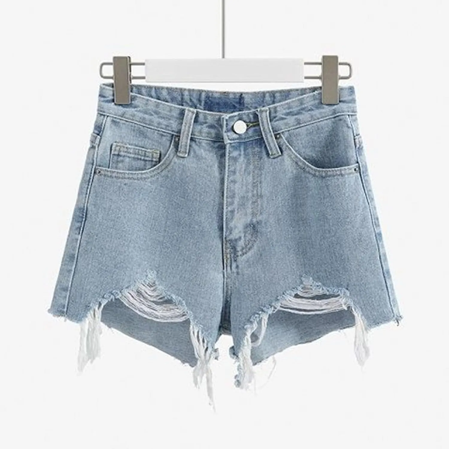 Denim Shorts for Womens Casual Frayed Hem Ripped Jeans Short Hotpants with Pockets High Waist Ripped Pants Shorts 2024