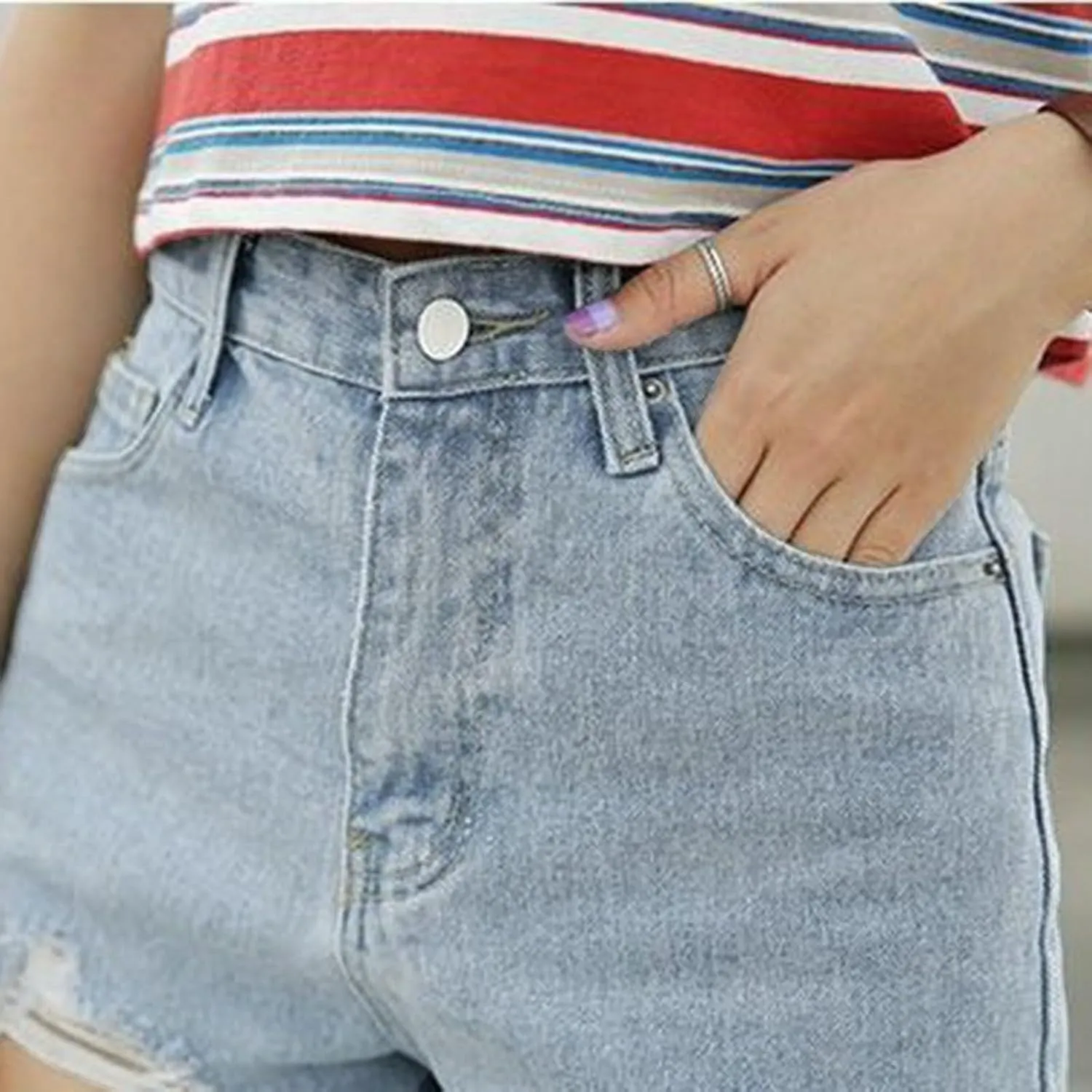 Denim Shorts for Womens Casual Frayed Hem Ripped Jeans Short Hotpants with Pockets High Waist Ripped Pants Shorts 2024
