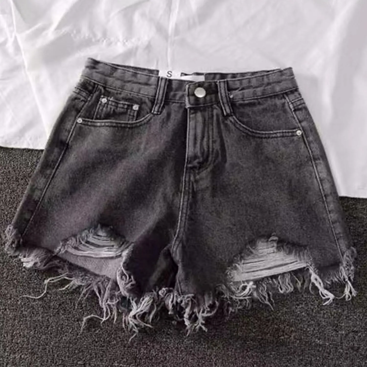 Denim Shorts for Womens Casual Frayed Hem Ripped Jeans Short Hotpants with Pockets High Waist Ripped Pants Shorts 2024