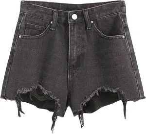 Denim Shorts for Womens Casual Frayed Hem Ripped Jeans Short Hotpants with Pockets High Waist Ripped Pants Shorts 2024