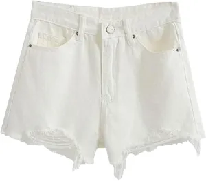 Denim Shorts for Womens Casual Frayed Hem Ripped Jeans Short Hotpants with Pockets High Waist Ripped Pants Shorts 2024