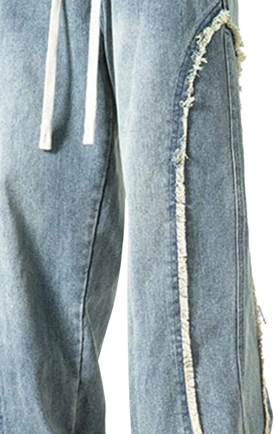 DGHM-JLMY Men's Regular Fit Straight Leg Jeans Retro Fashion Patchwork Jeans Casual Drawstring Elastic Waist Denim Pants
