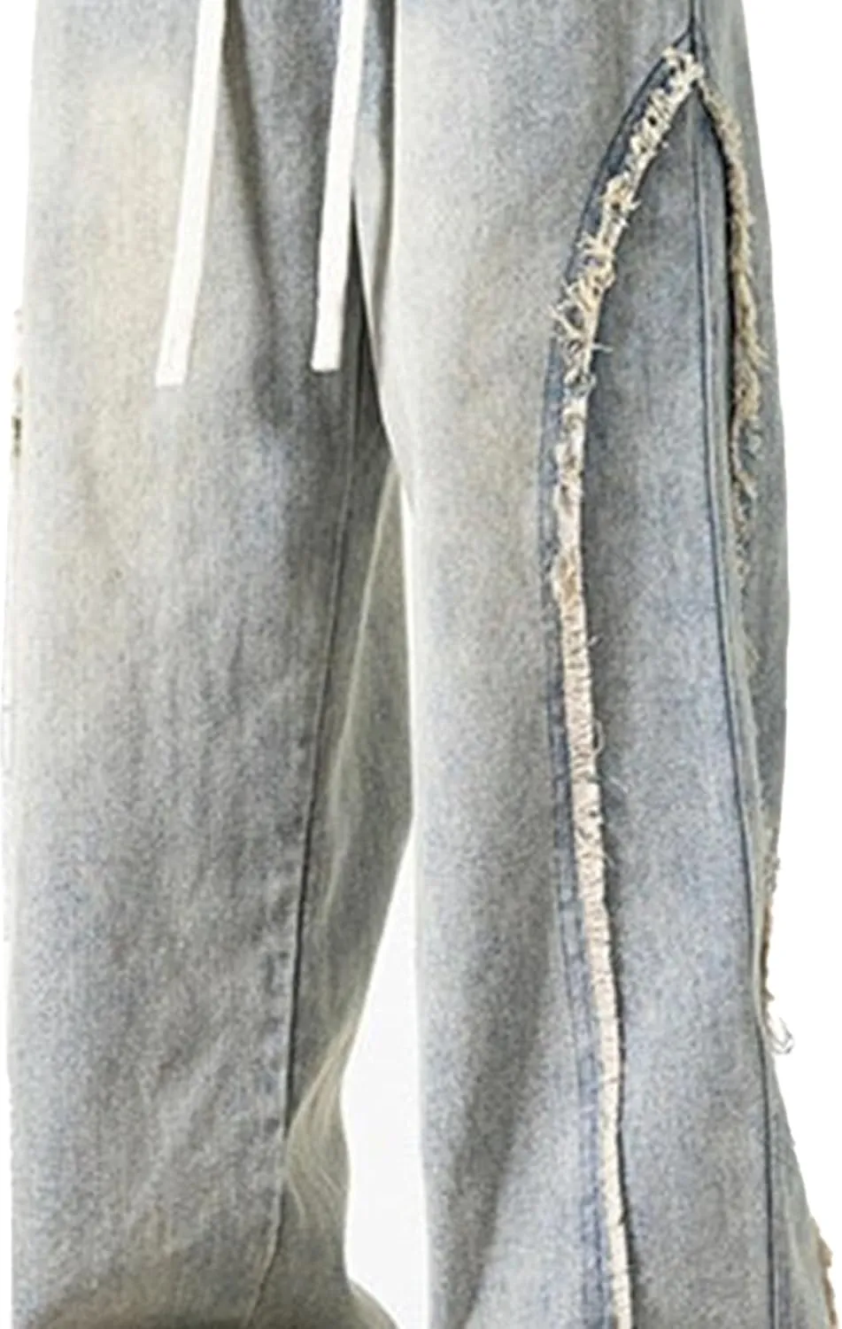 DGHM-JLMY Men's Regular Fit Straight Leg Jeans Retro Fashion Patchwork Jeans Casual Drawstring Elastic Waist Denim Pants