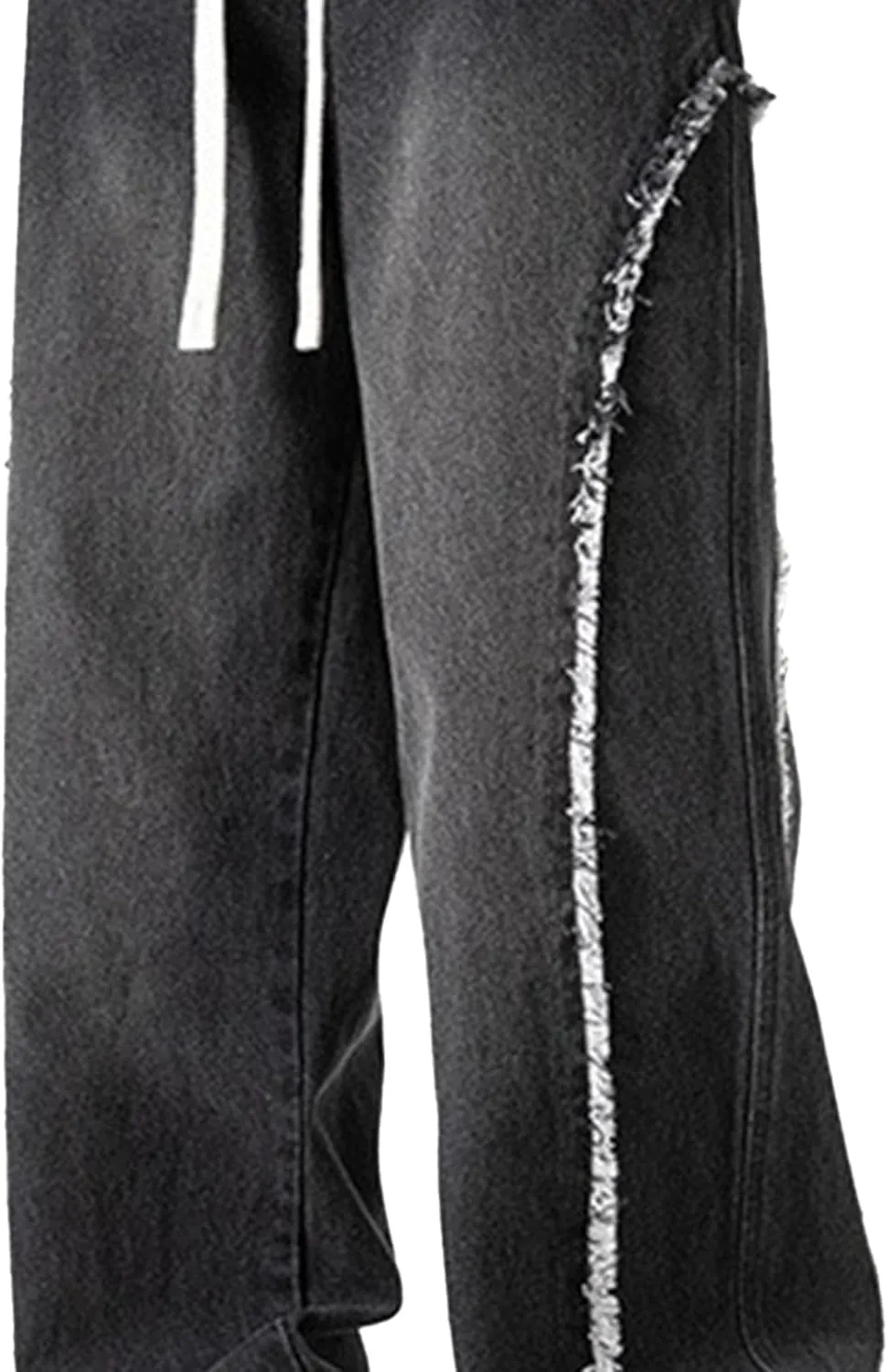 DGHM-JLMY Men's Regular Fit Straight Leg Jeans Retro Fashion Patchwork Jeans Casual Drawstring Elastic Waist Denim Pants