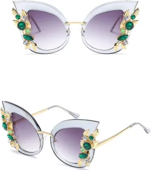 Diamond Oversized Sunglasses Women Cat Eye Sunglasses Transparent Frame Vintage Shades