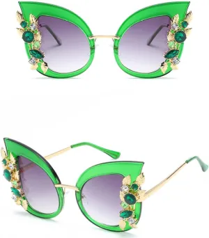 Diamond Oversized Sunglasses Women Cat Eye Sunglasses Transparent Frame Vintage Shades