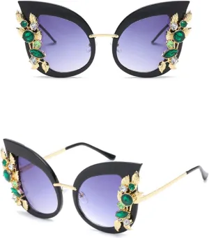 Diamond Oversized Sunglasses Women Cat Eye Sunglasses Transparent Frame Vintage Shades