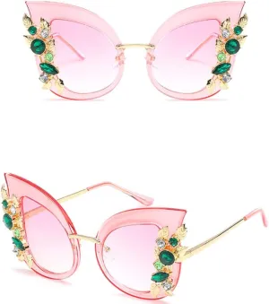Diamond Oversized Sunglasses Women Cat Eye Sunglasses Transparent Frame Vintage Shades
