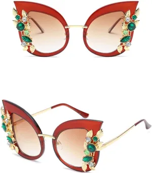 Diamond Oversized Sunglasses Women Cat Eye Sunglasses Transparent Frame Vintage Shades