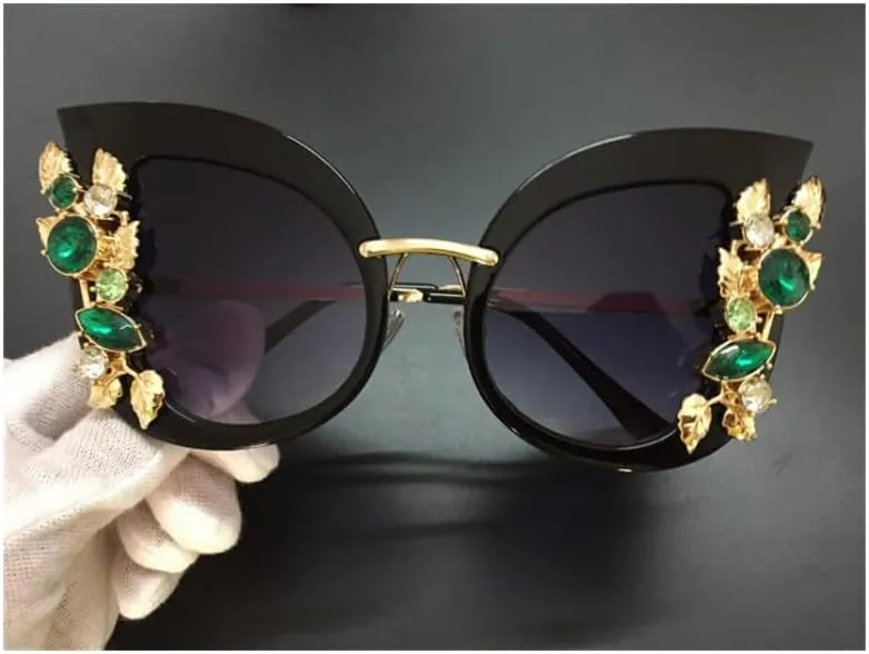 Diamond Oversized Sunglasses Women Cat Eye Sunglasses Transparent Frame Vintage Shades