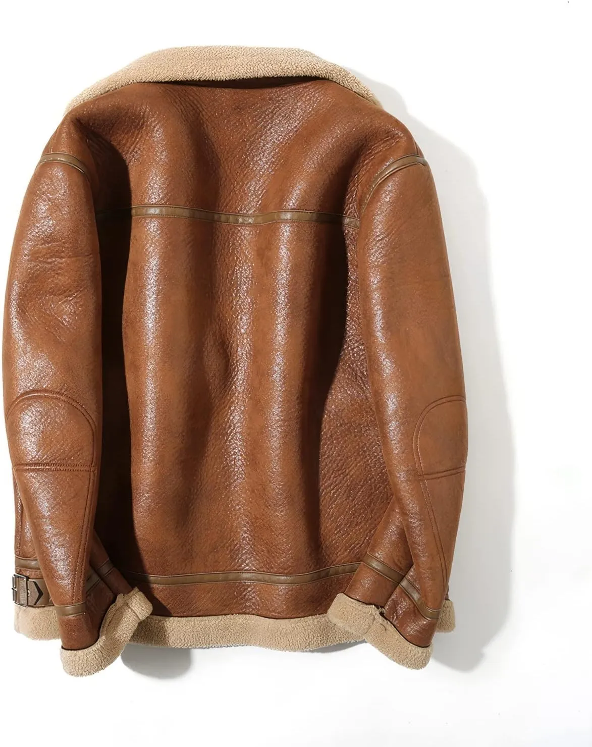 Distressed Brown B3 Genuine Sheepskin Sherpa Shearling Faux Fur Lined Men's Bomber Aviator Pilot Leather Jacket