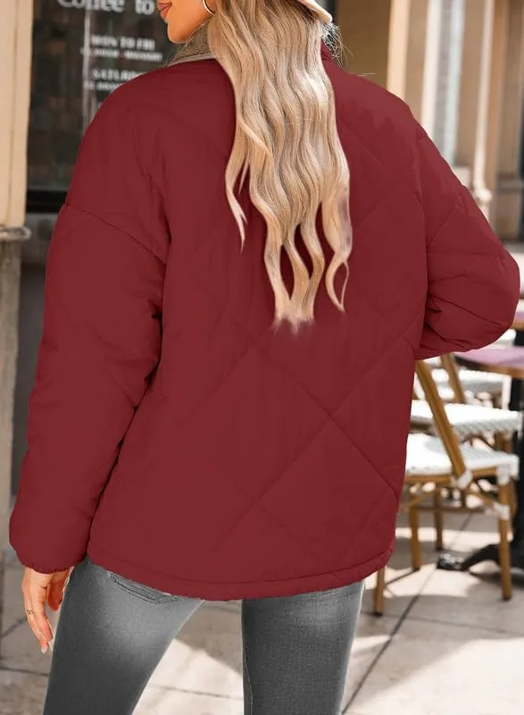 Dokotoo Women's Winter Casual Quilted Jackets Long Sleeve Button Down Puffer Jacket Padded Outerwear Coats