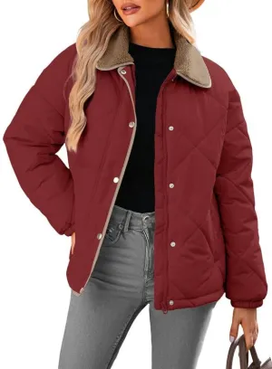 Dokotoo Women's Winter Casual Quilted Jackets Long Sleeve Button Down Puffer Jacket Padded Outerwear Coats