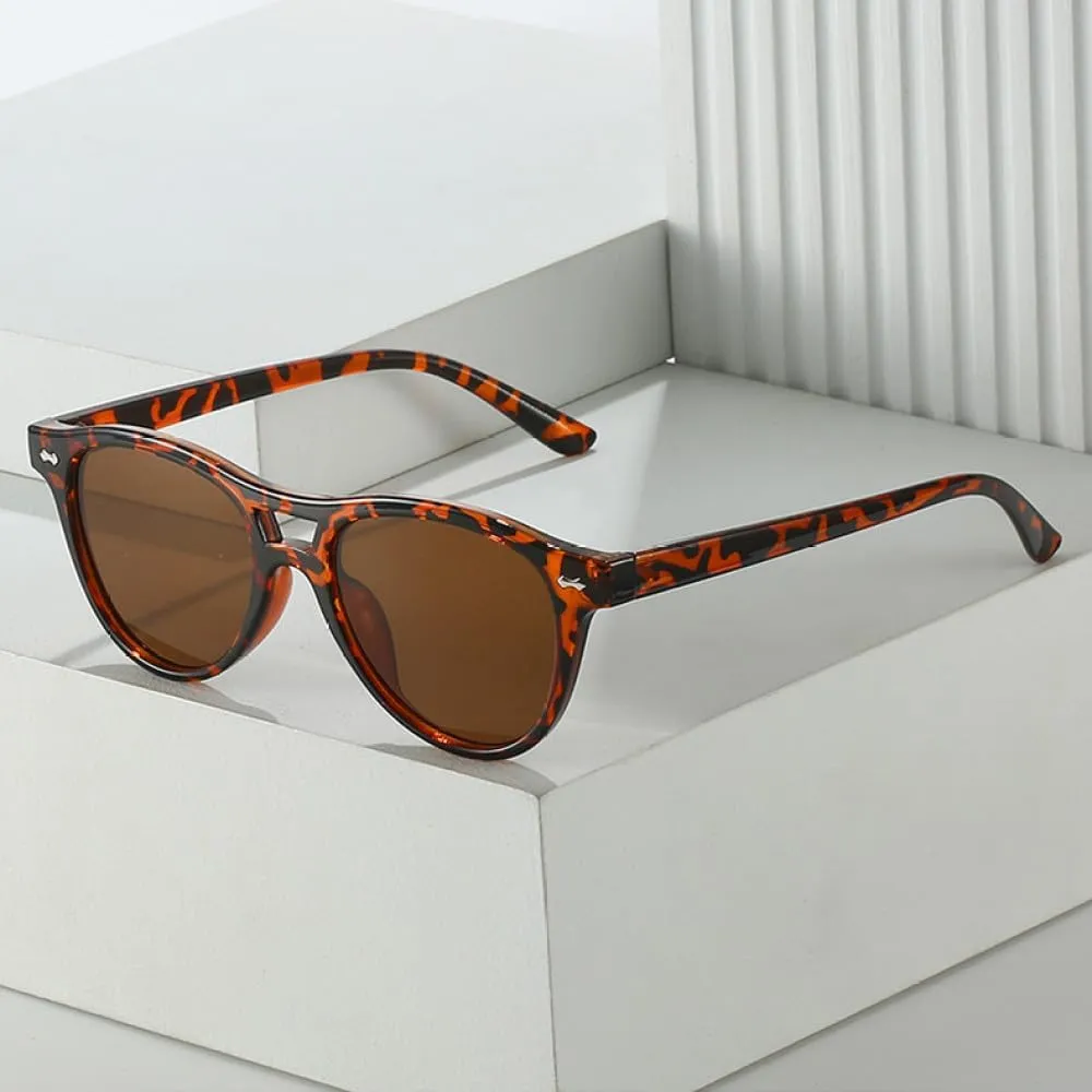 Double Bridges Oval Sunglasses Women Vintage Punk Rivets Men Gradient Mirror Cat Eye Sun Glasses Shades UV400