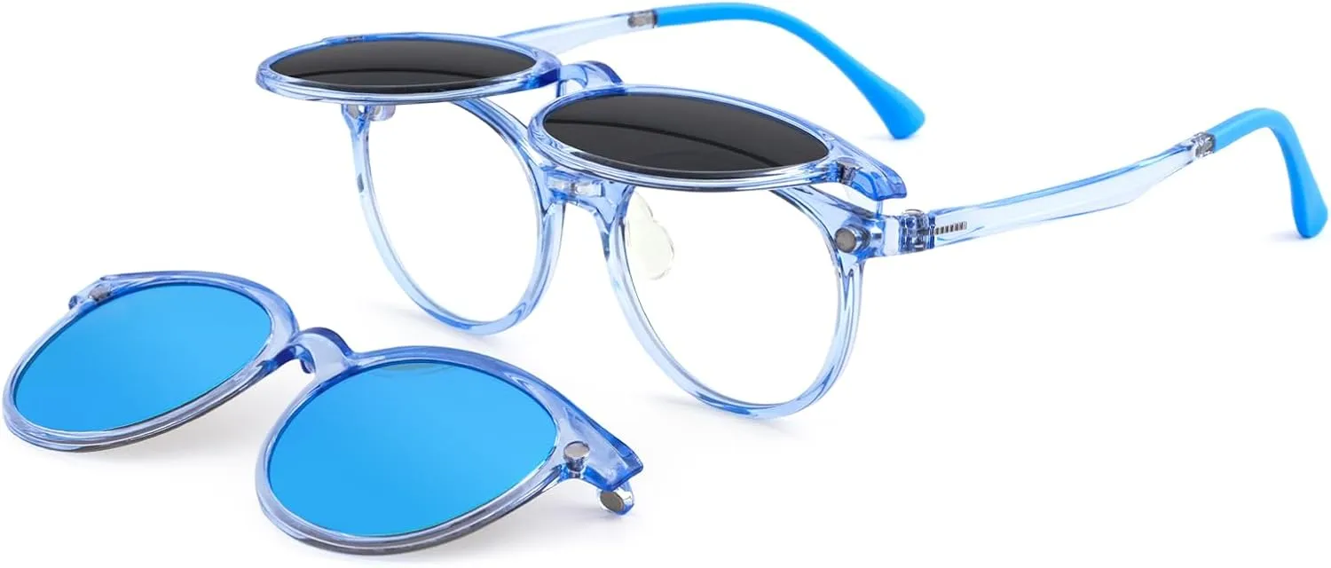 EYEBUDDY Kids Magnetic Clip-On Sunglasses, UV Polarized Sunglasses for Boys and Girls (1 Frame 2pc Magnetic Lens Holders)