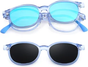 EYEBUDDY Kids Magnetic Clip-On Sunglasses, UV Polarized Sunglasses for Boys and Girls (1 Frame 2pc Magnetic Lens Holders)
