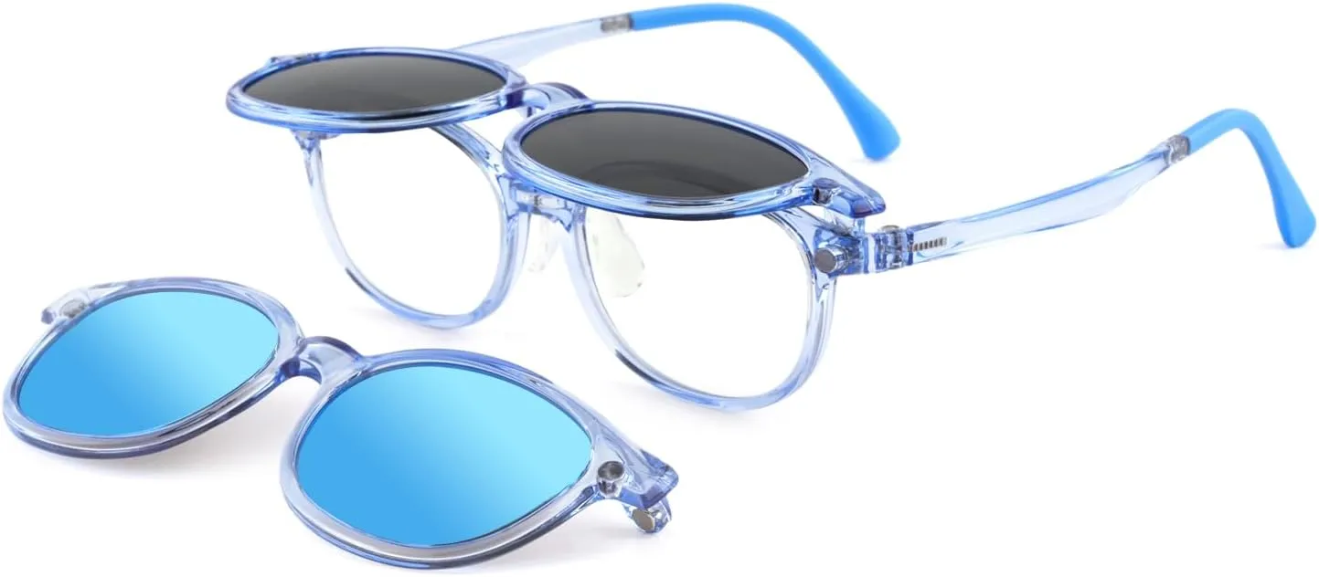 EYEBUDDY Kids Magnetic Clip-On Sunglasses, UV Polarized Sunglasses for Boys and Girls (1 Frame 2pc Magnetic Lens Holders)