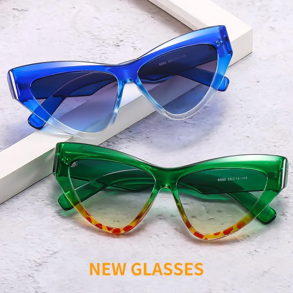 Fashion Cat Eye Gradient Sunglasses Shades UV400 Vintage Green Purple Eyewear Men Trending Sun Glasses
