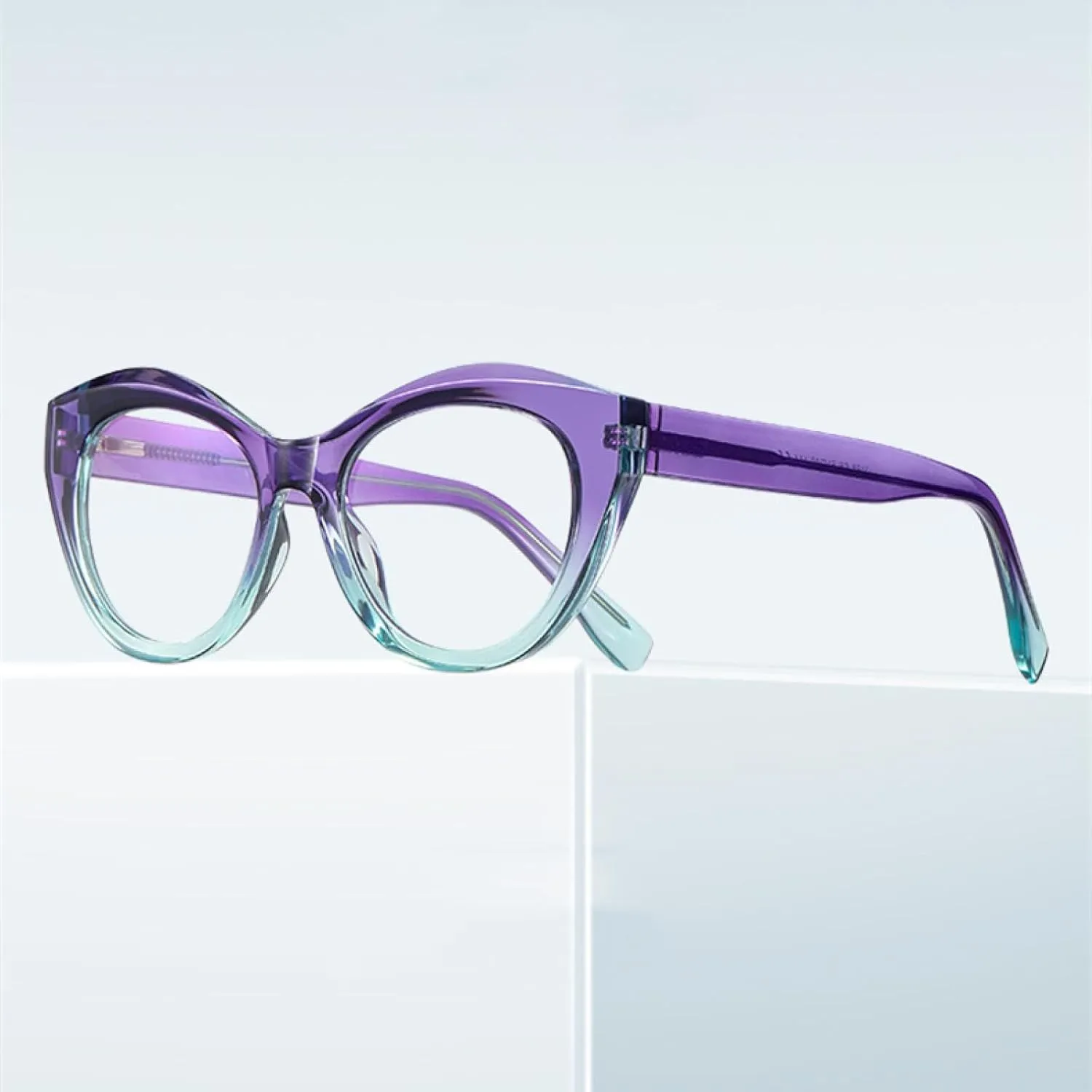Fashion Gradient Color Cat Eye Frame Women Popular Spring Hinge Plastic Titanium Transparent Glasses