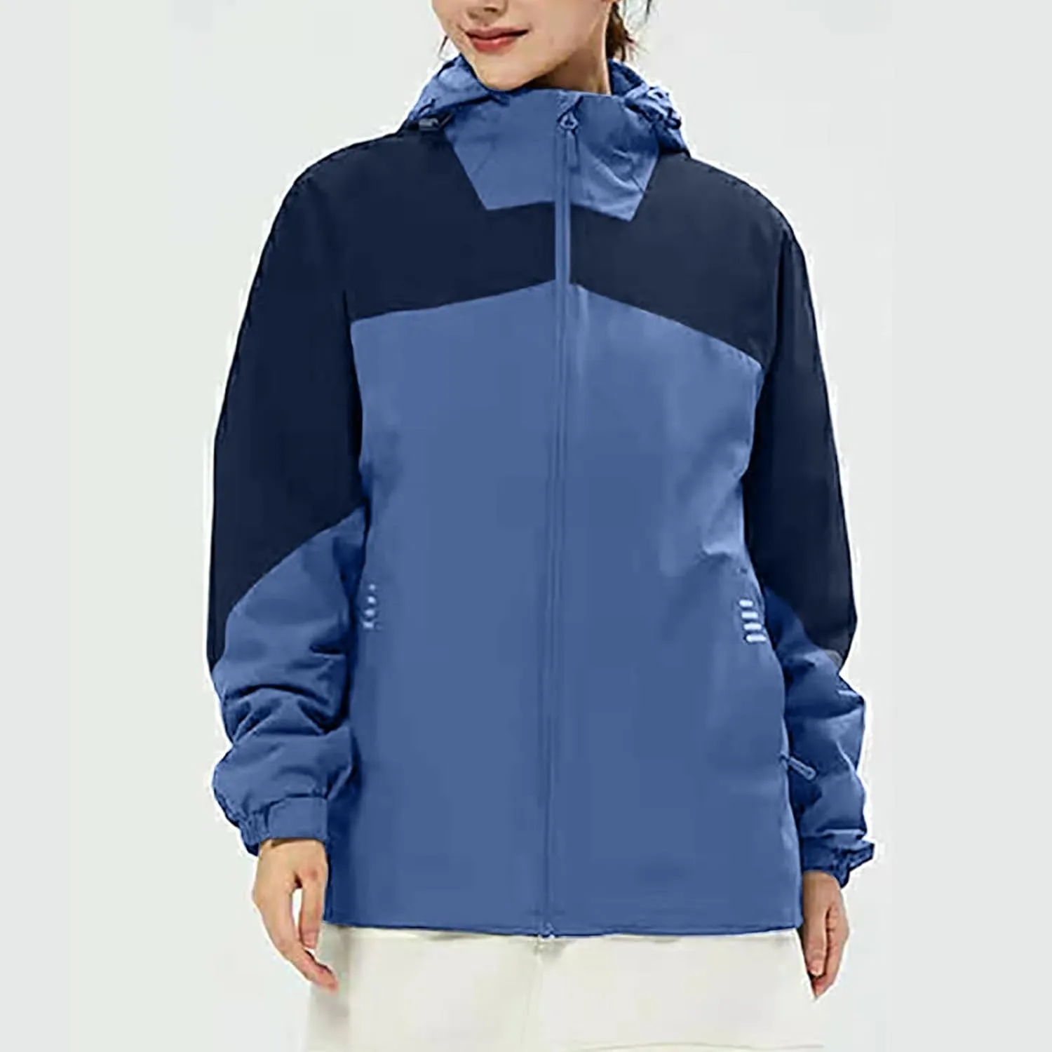 Fashion Rain Jacket Waterproof For Women Winter Raincoat With Hood Packable For Hiking Outdoor Windproof With Pockets