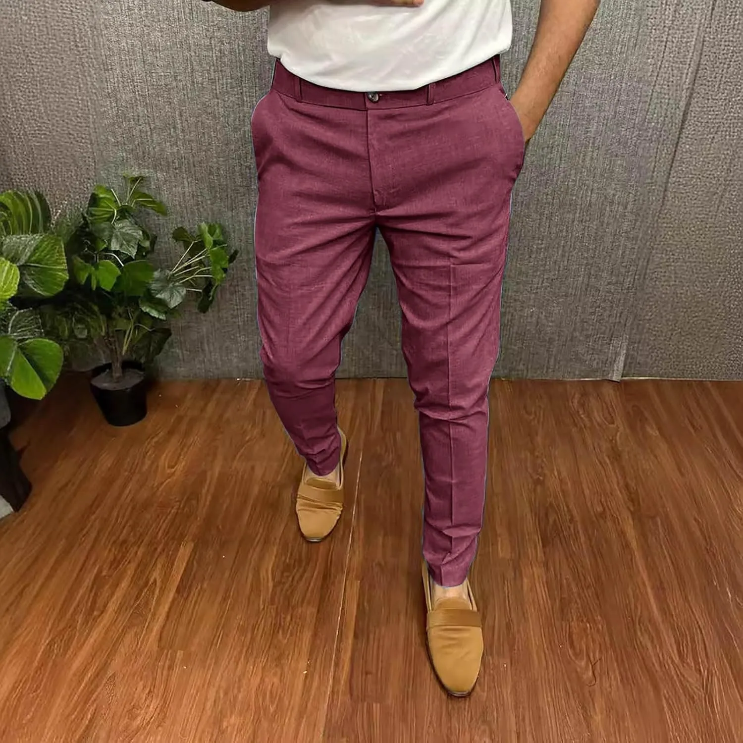 Fashion Stretch Dress Mens Casual Pants Slim Fit Skinny Business Suit Pants Straight Leg Lightweight Golf Trousers