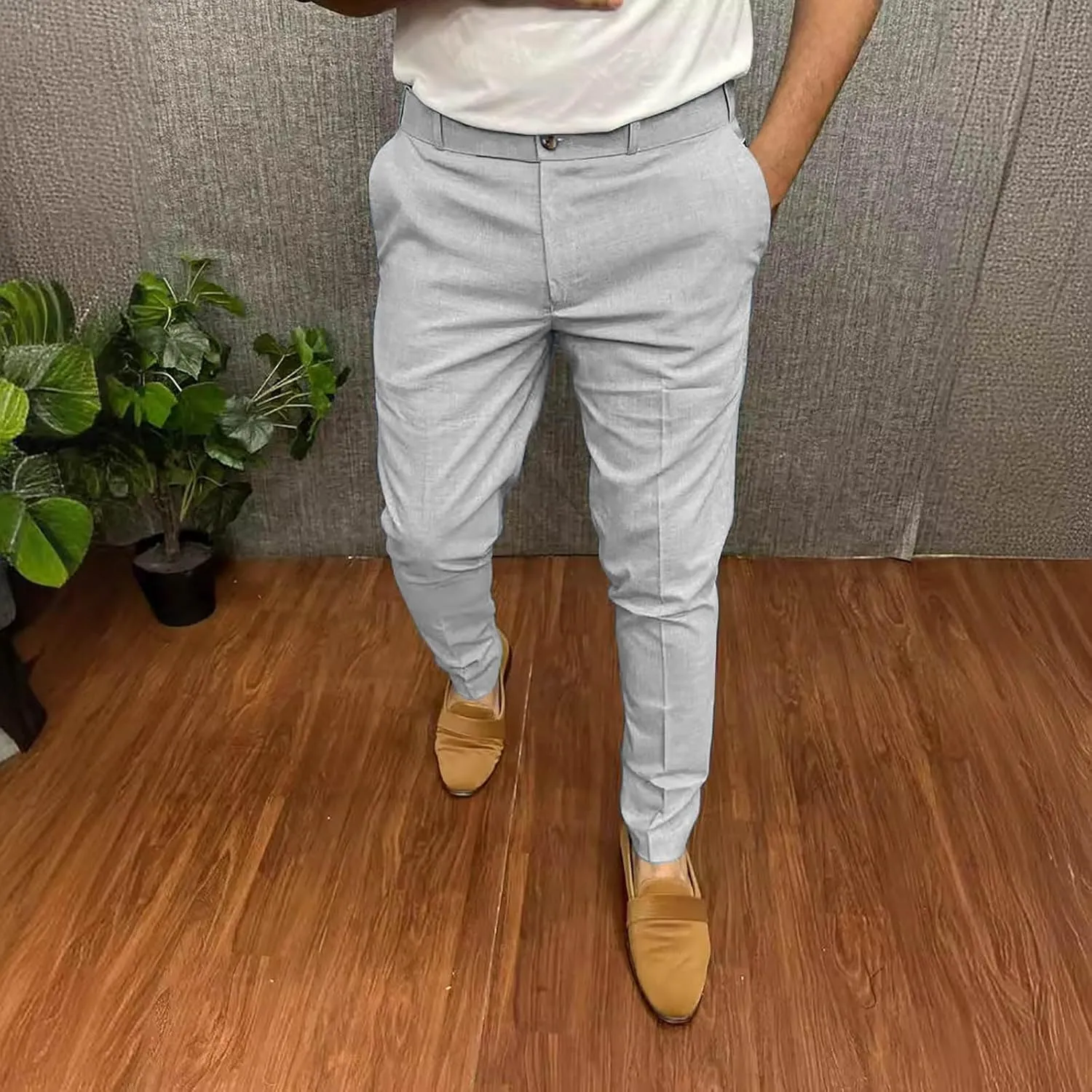 Fashion Stretch Dress Mens Casual Pants Slim Fit Skinny Business Suit Pants Straight Leg Lightweight Golf Trousers