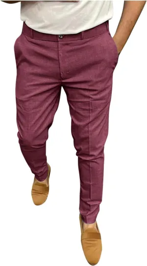 Fashion Stretch Dress Mens Casual Pants Slim Fit Skinny Business Suit Pants Straight Leg Lightweight Golf Trousers