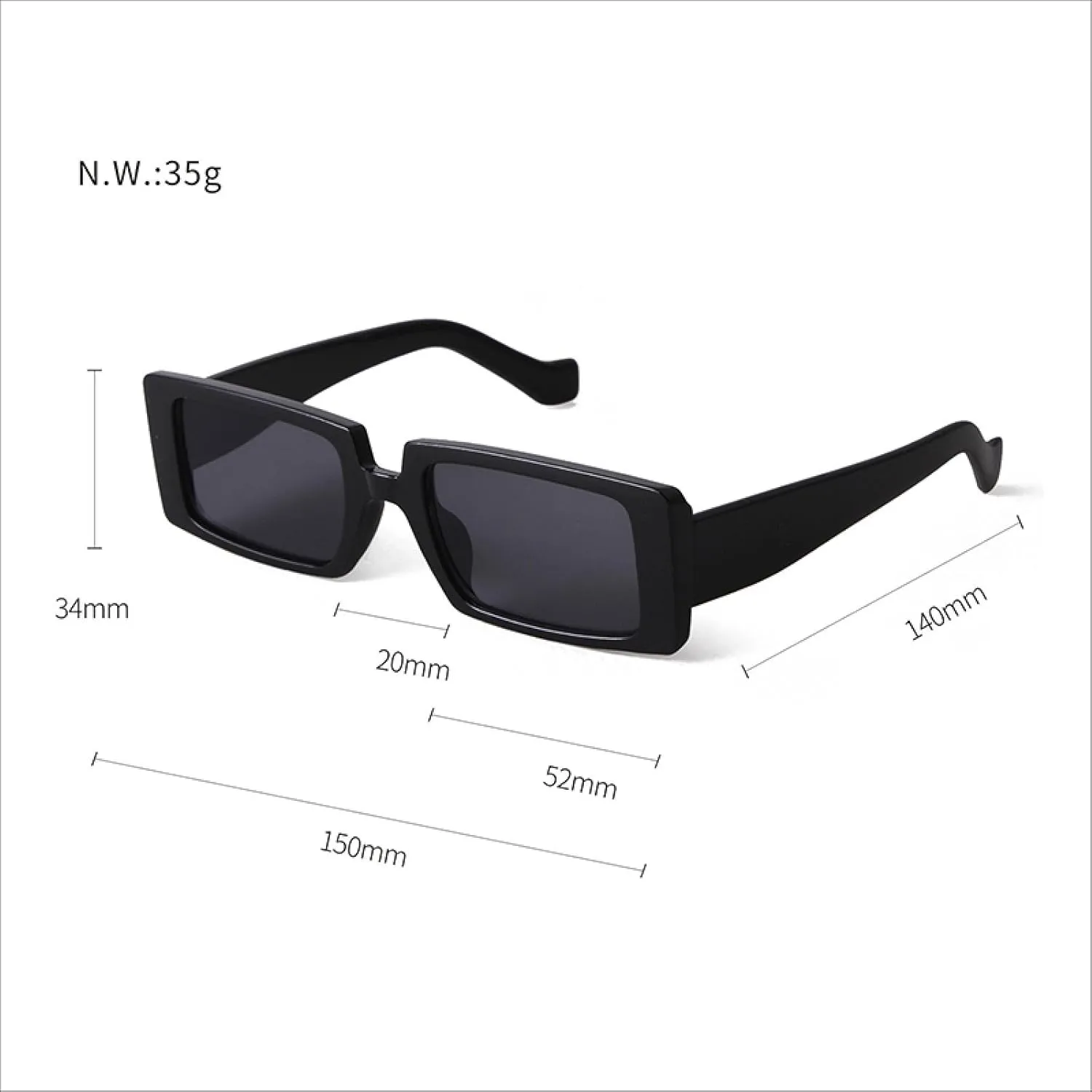 Fashion Vintage Brown Rectangle Sunglasses Women Men Elegant Transparent Frame Sun Glasses