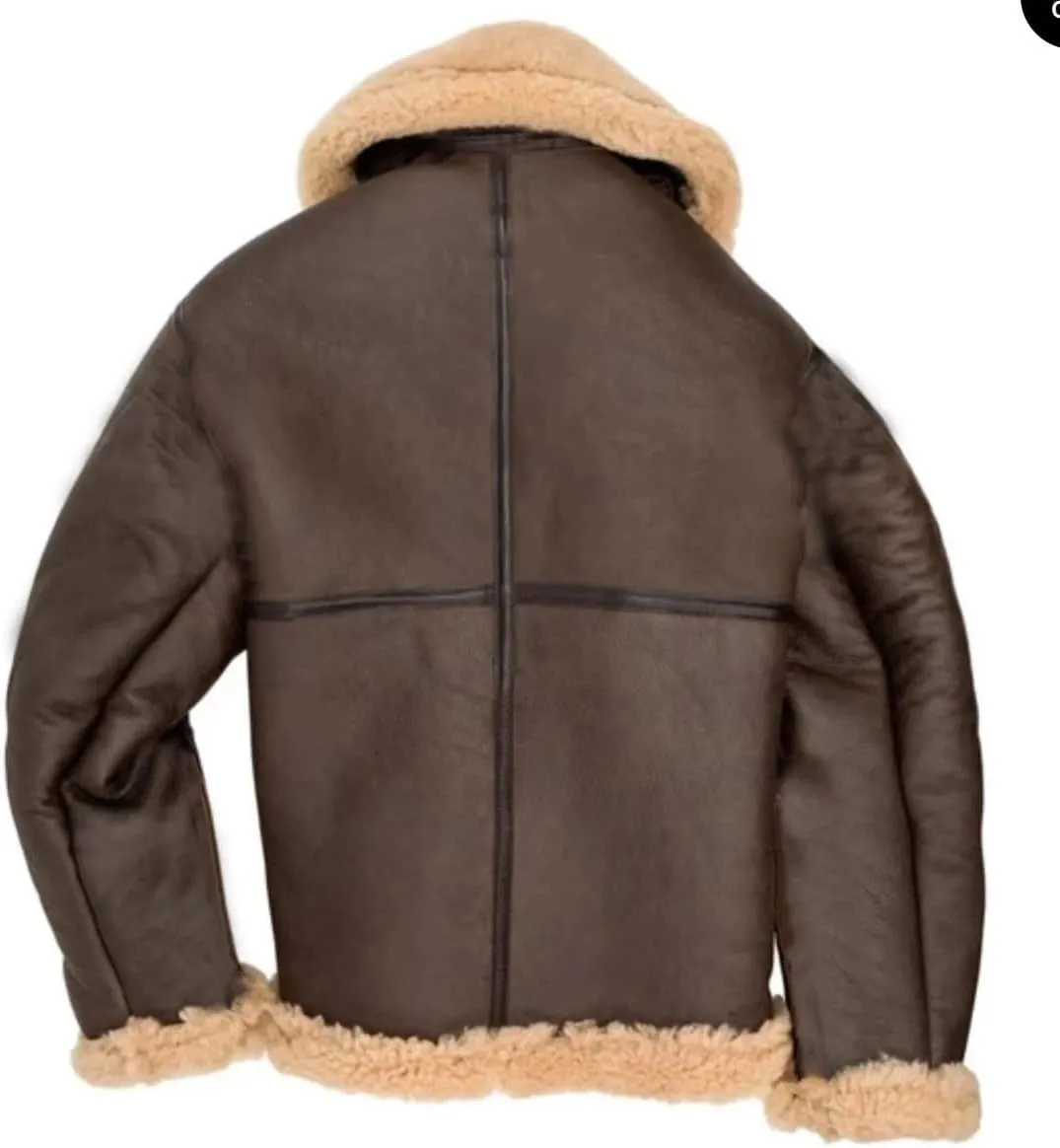 Faux Leather Shearling Jacket Men Fleece Sherpa Lined Winter Coat Heavyweight Button Up Motorbike Bomber Jacket Pocket