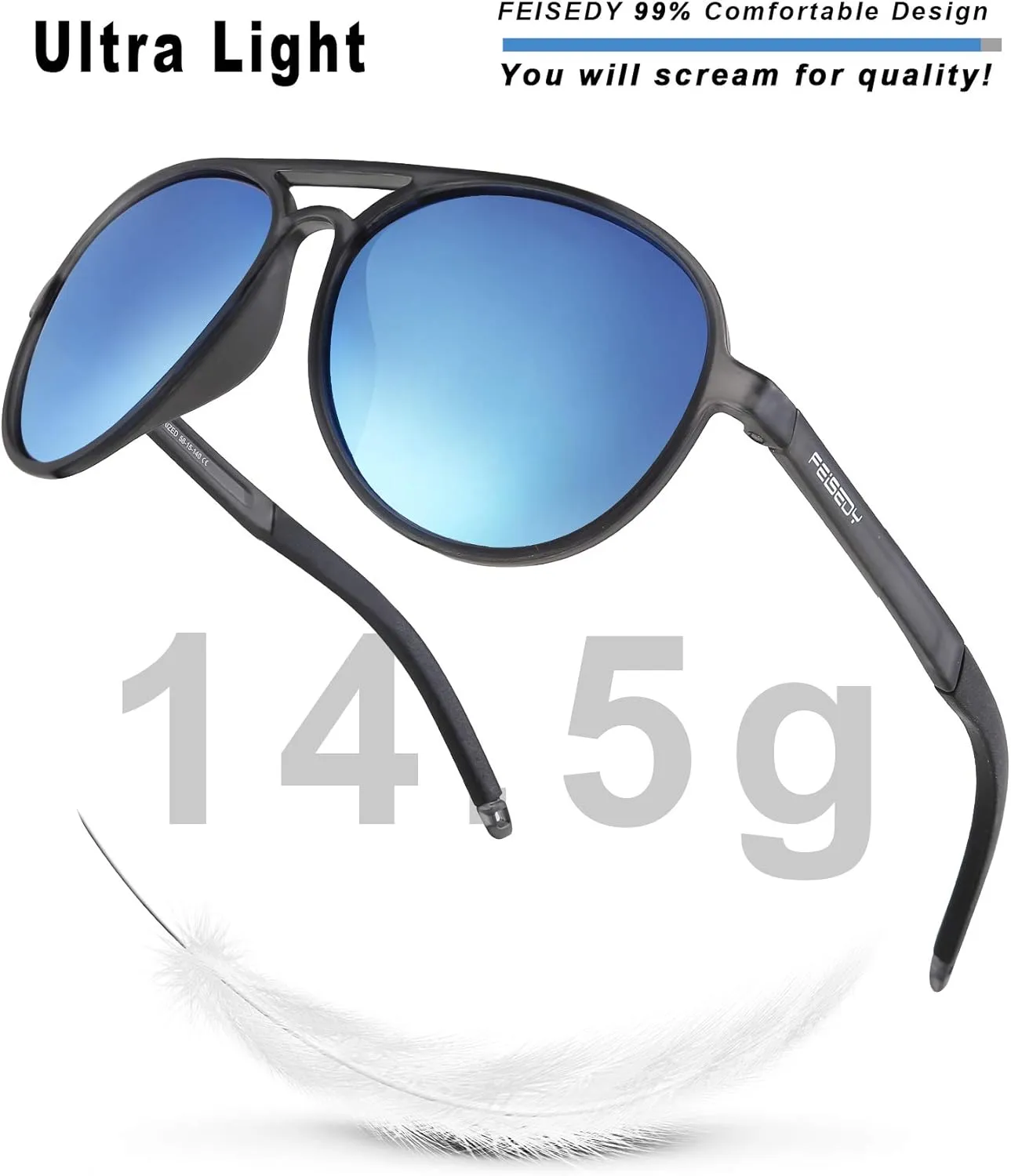 FEISEDY Polarized Pilot Sunglasses Men TR90 Flexible Frame TAC Lenses 70S Classic B2608