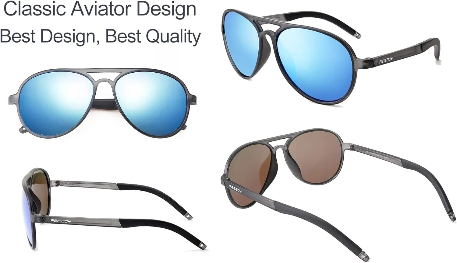 FEISEDY Polarized Pilot Sunglasses Men TR90 Flexible Frame TAC Lenses 70S Classic B2608