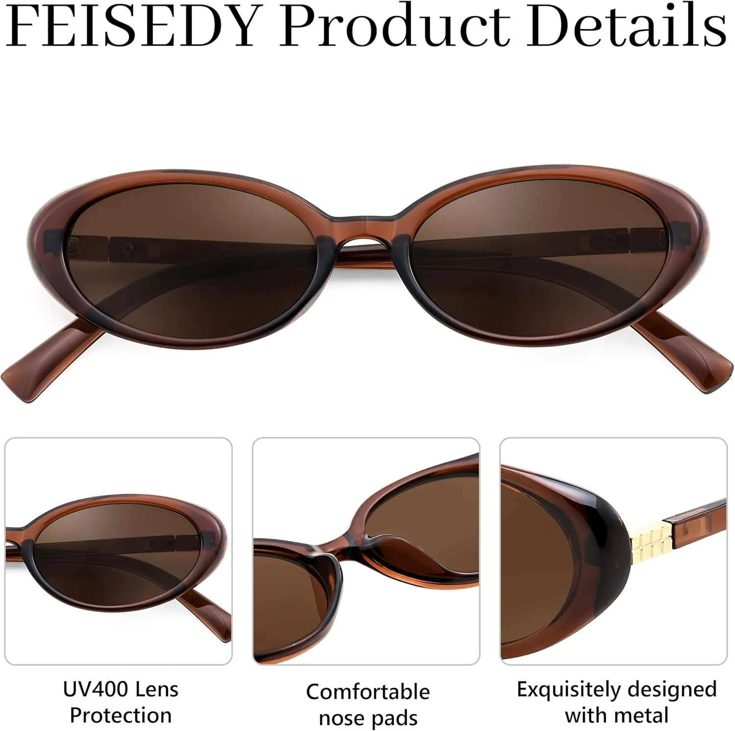 FEISEDY Retro Oval Cateye Sunglasses for Women Men Fashion Small 90s Style Vintage Shades B4180