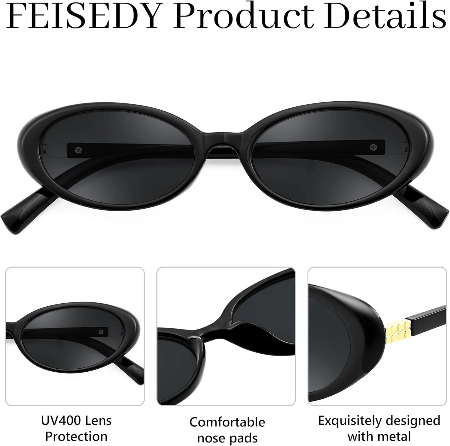 FEISEDY Retro Oval Cateye Sunglasses for Women Men Fashion Small 90s Style Vintage Shades B4180