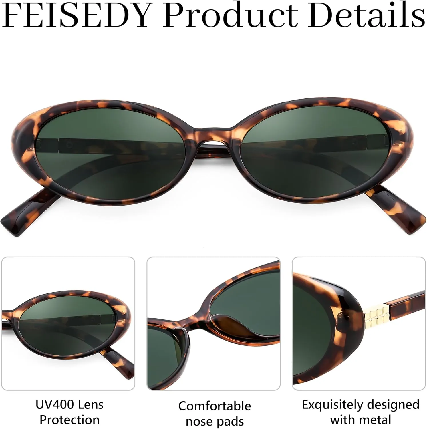 FEISEDY Retro Oval Cateye Sunglasses for Women Men Fashion Small 90s Style Vintage Shades B4180