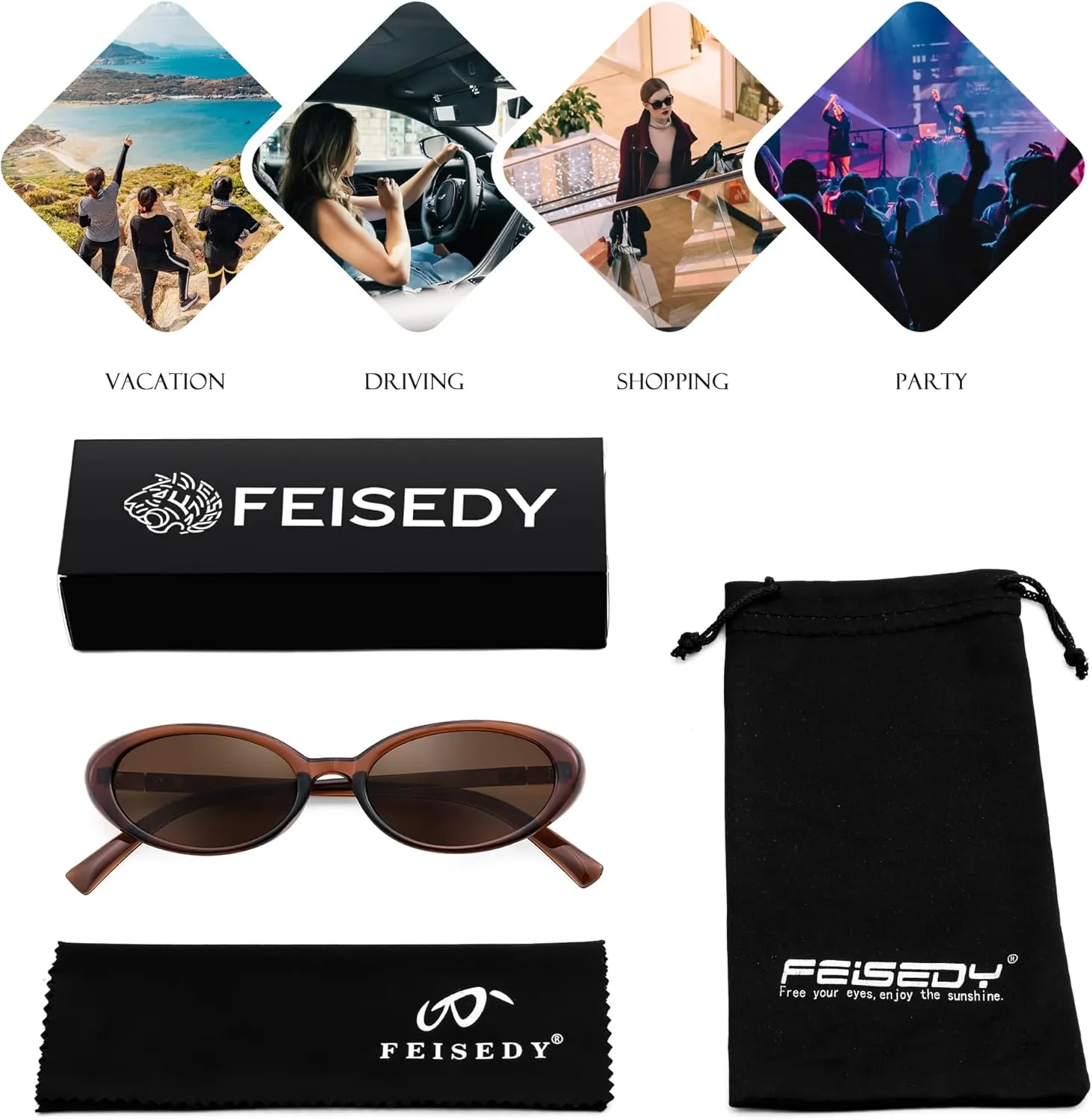 FEISEDY Retro Oval Cateye Sunglasses for Women Men Fashion Small 90s Style Vintage Shades B4180