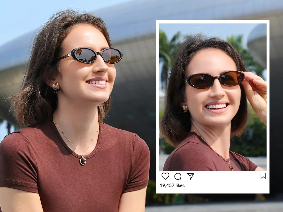 FEISEDY Retro Oval Cateye Sunglasses for Women Men Fashion Small 90s Style Vintage Shades B4180