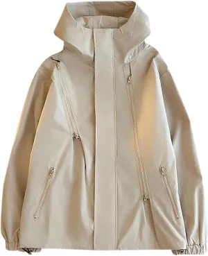 Finelylove Mens Rain Jacket Waterproof Lightweight Hooded Windbreaker Fashion Casual Light Jacket Outdoor Rain Coats