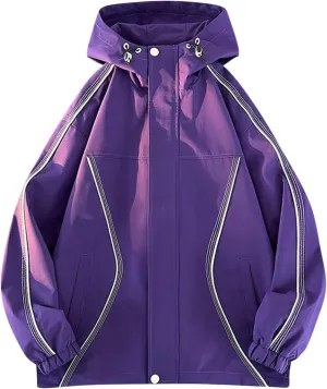 Finelylove Mens Rain Jacket Waterproof Lightweight Hooded Windbreaker Fashion Casual Light Jacket Outdoor Rain Coats