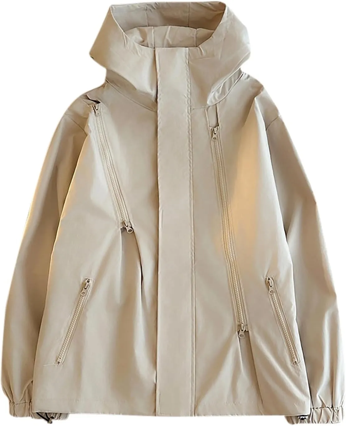 Finelylove Mens Rain Jacket Waterproof Lightweight Hooded Windbreaker Fashion Casual Light Jacket Outdoor Rain Coats