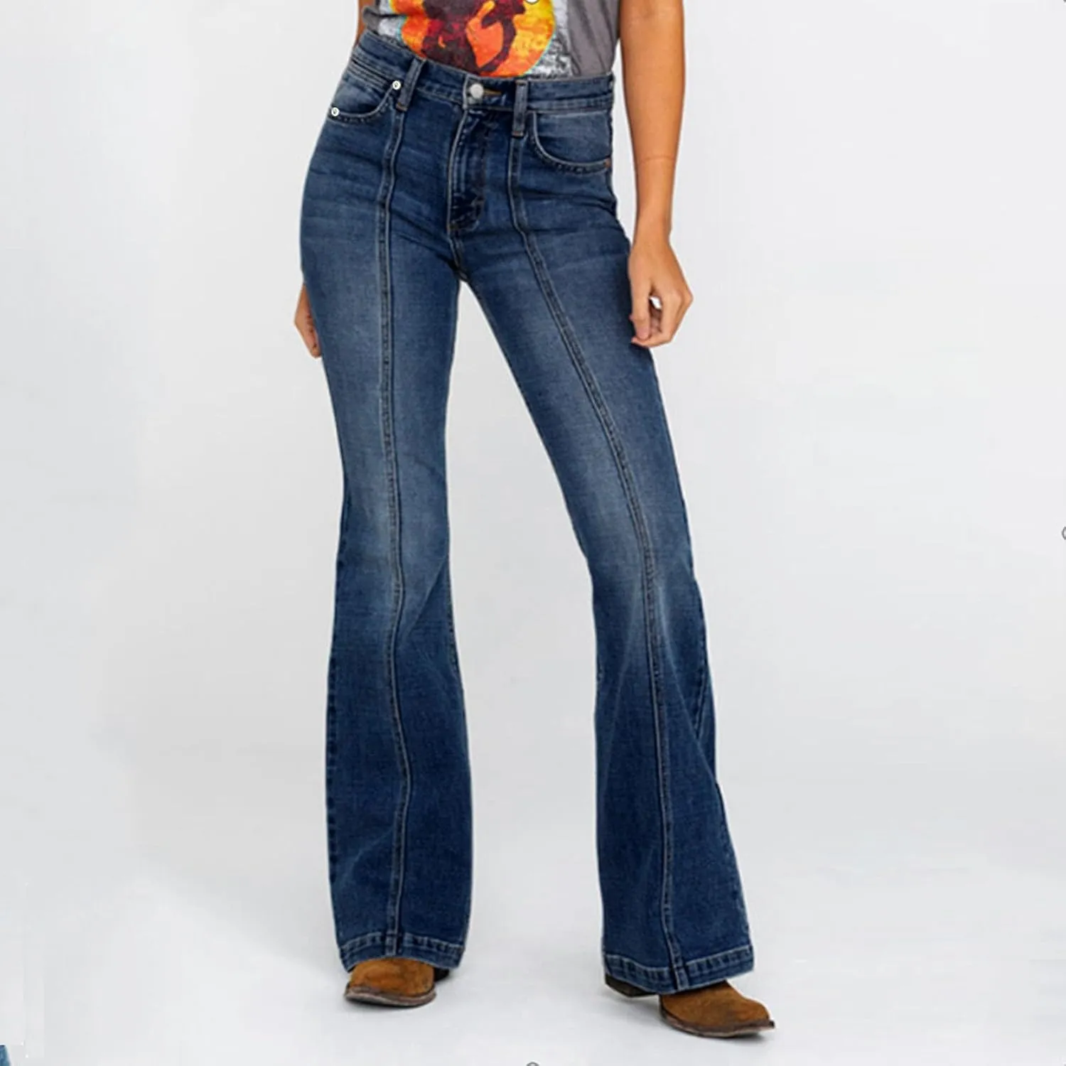 Flared Jeans Women High Waisted Plus Size Jeans Curvy Fit Jeans Bootcut Jeans Trendy Stretchy Booty Lift Denim Pants