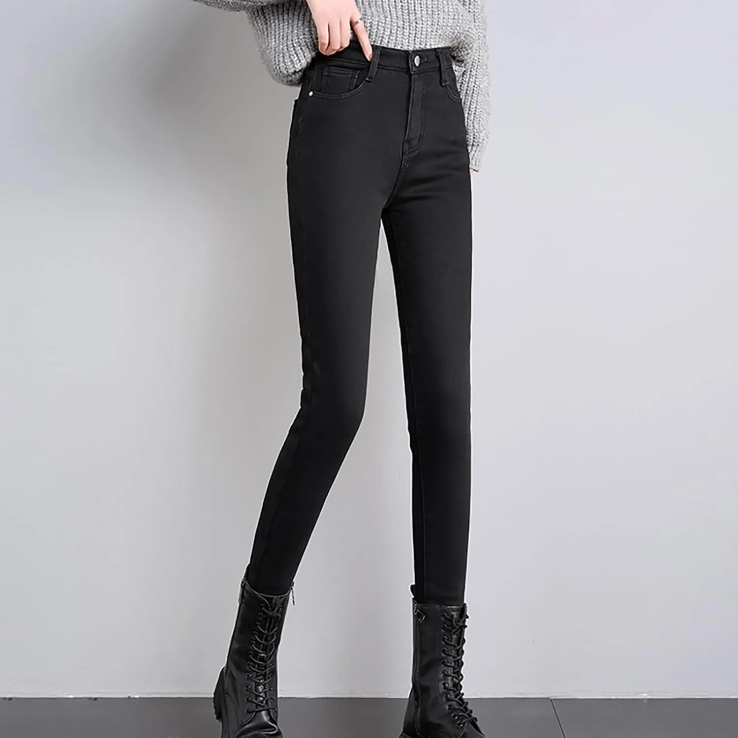Fleece Lined Jeans Women High Rise Thicken Stretch Skinny Denim Pants Thermal Flannel Winter Jeans Jeggings 2024