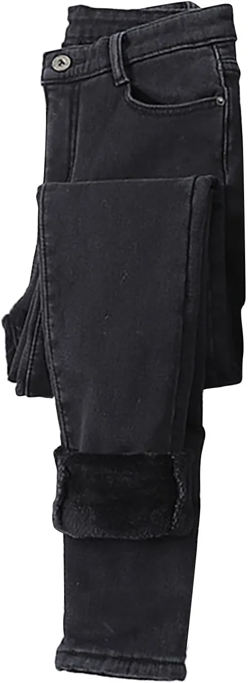 Fleece Lined Jeans Women High Rise Thicken Stretch Skinny Denim Pants Thermal Flannel Winter Jeans Jeggings 2024