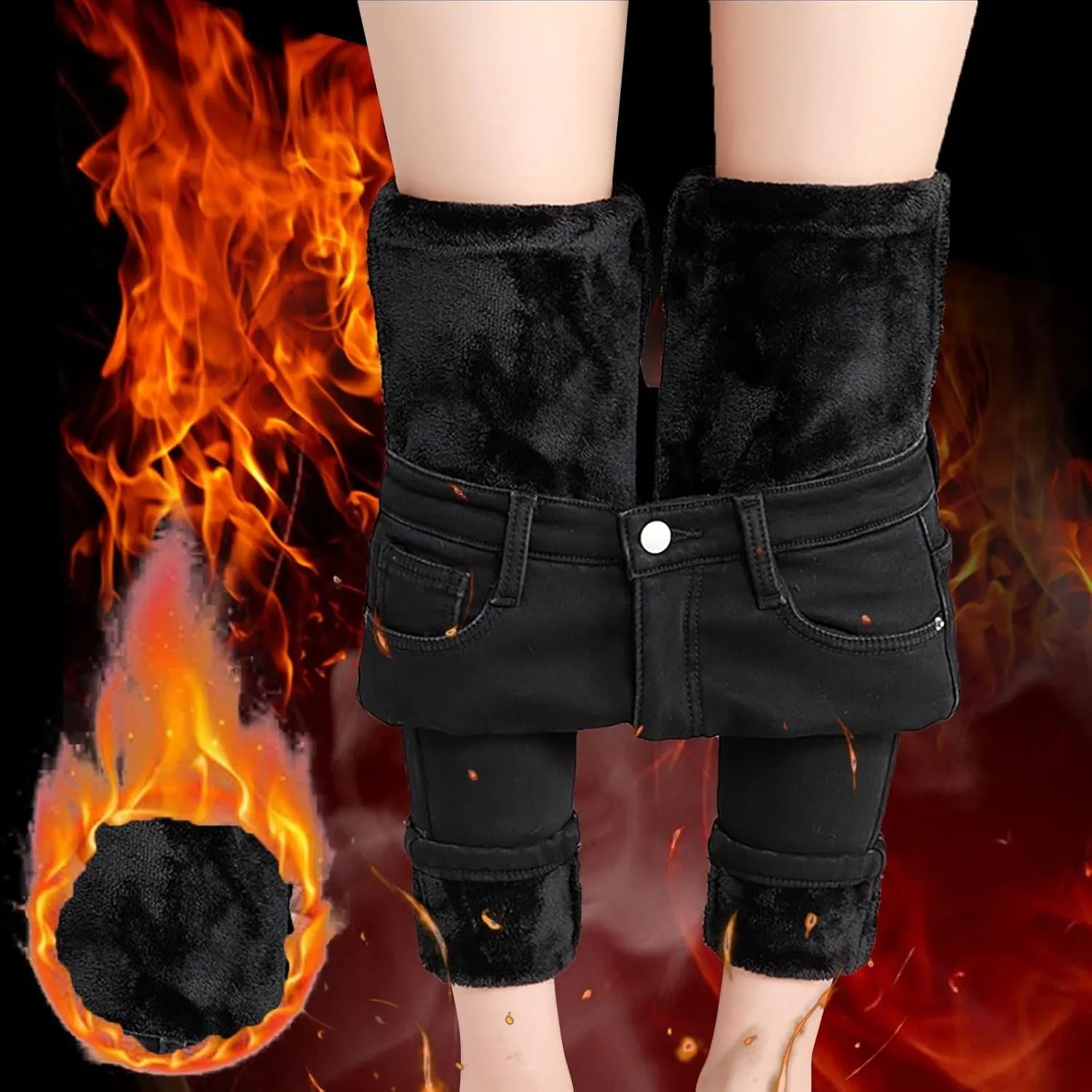 Fleece Lined Jeans Women High Rise Thicken Stretch Skinny Denim Pants Thermal Flannel Winter Jeans Jeggings 2024