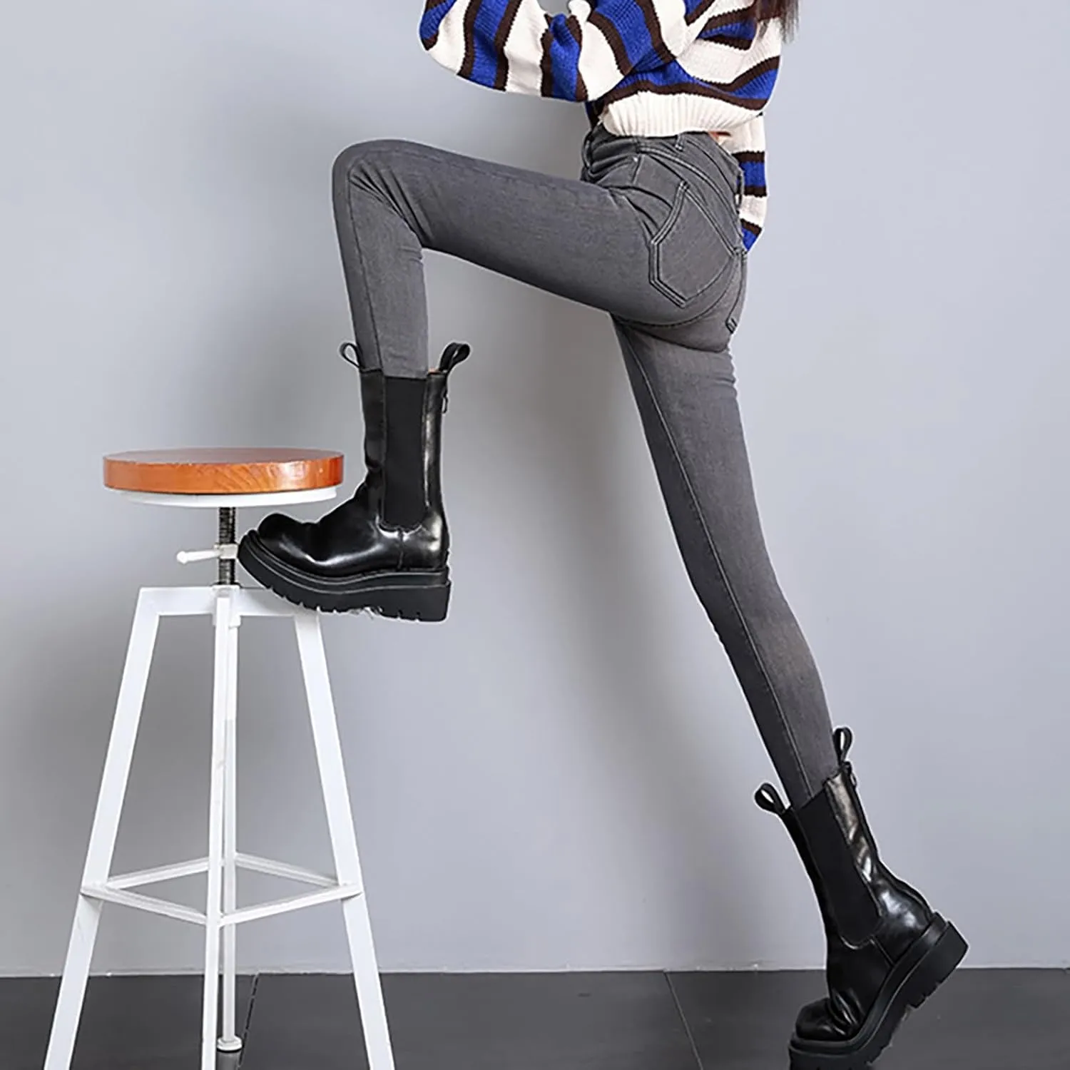 Fleece Lined Jeans Women High Rise Thicken Stretch Skinny Denim Pants Thermal Flannel Winter Jeans Jeggings 2024